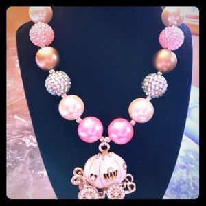 Bubblegum bead necklace with Cinderella’s carriage